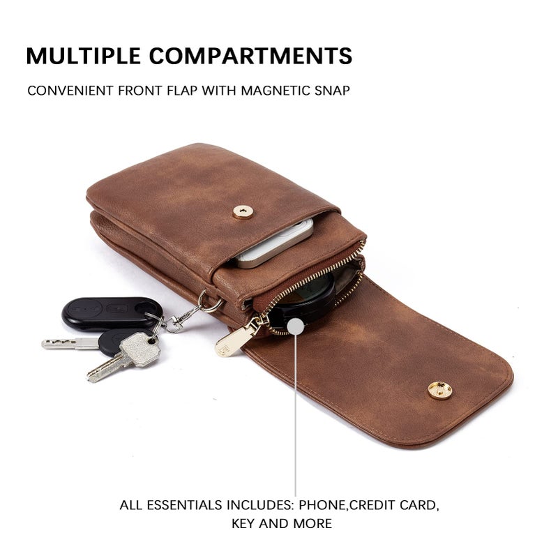 BOSTANTEN Vegan Leather Small Crossbody Bags for Women Designer Cell Phone Bag Wallet Purses Adjustable Strap Retro Brown - Image 4