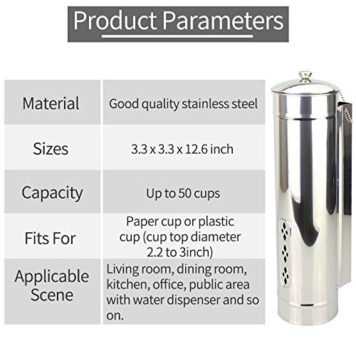 TINTON LIFE Adjustable Stainless Steel Disposable Paper Plastic Cup Dispenser with Cover Water Coffee Holder Fits 4oz to 7oz Flat Cup Size - Image 4