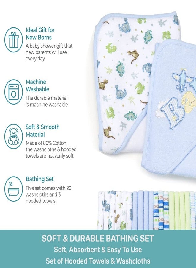 Spasilk Bath Hooded Towels & Washcloths Set for Babies, 23-Piece Gift Set, Blue - Image 5