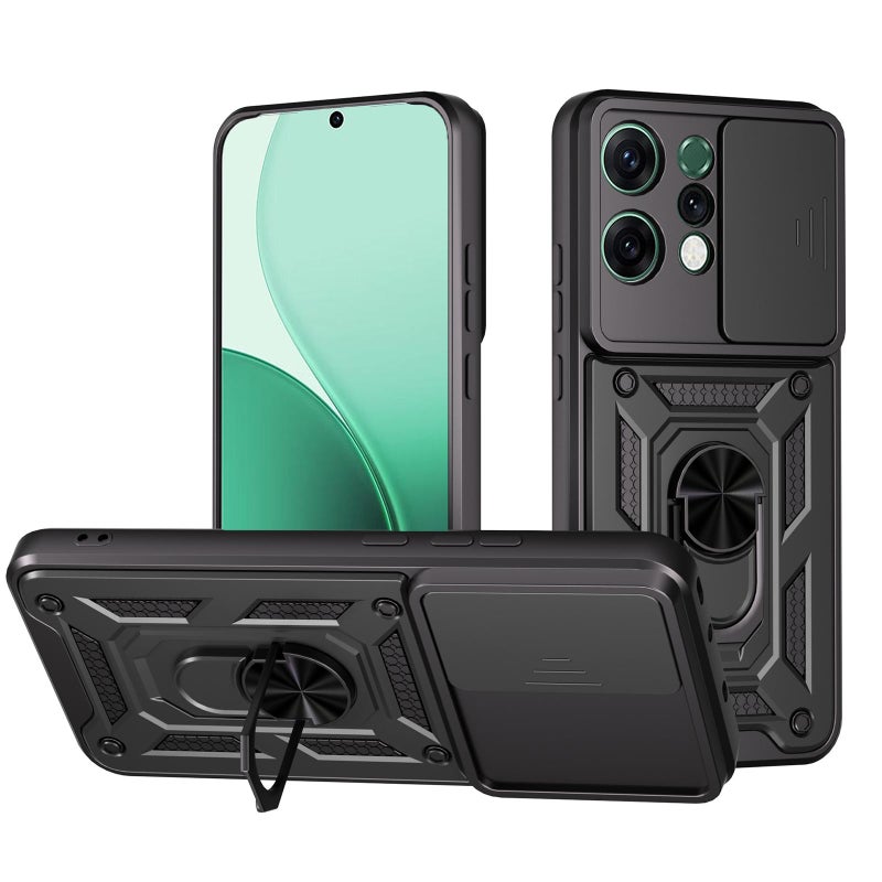 erorex For OPPO Reno14 5G Global Sliding Camera Cover Design TPU+PC Phone Case(Black) - Image 1