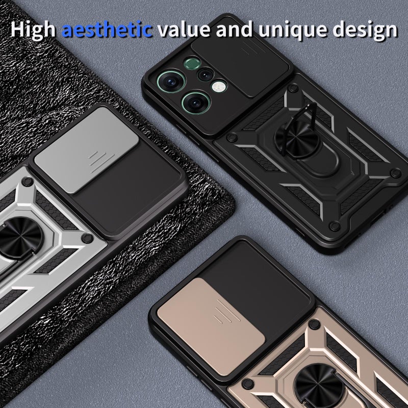 erorex For OPPO Reno14 5G Global Sliding Camera Cover Design TPU+PC Phone Case(Black) - Image 3