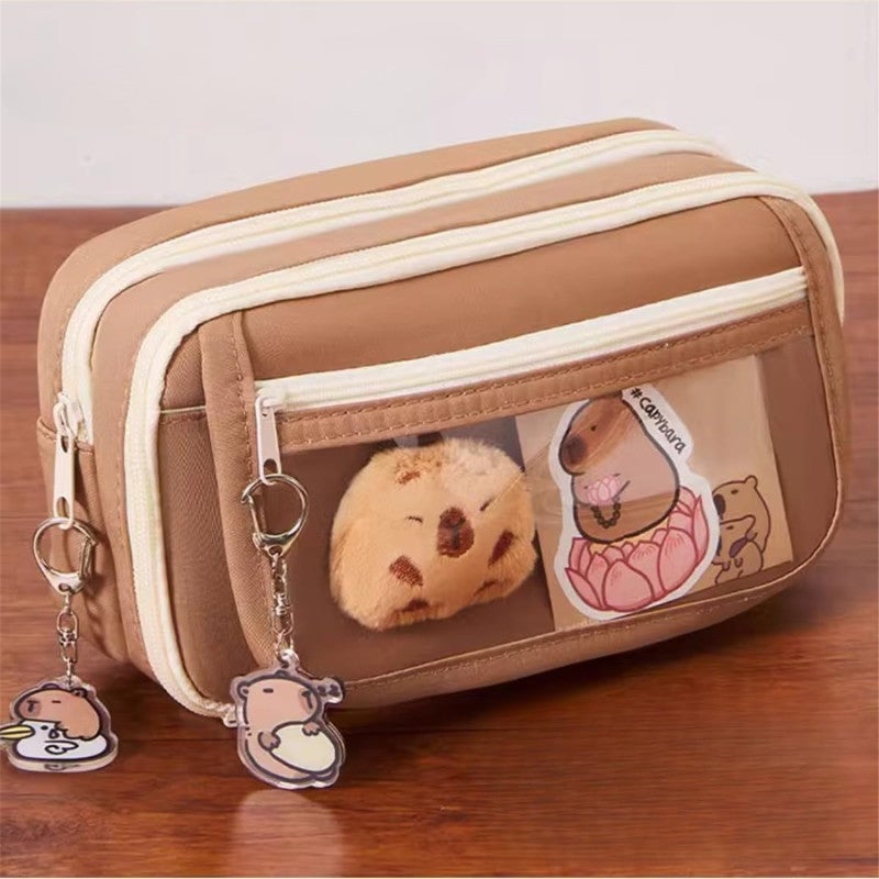 Capybara Canvas Makeup Bag: Large Capacity Coffee Pouch - Durable Multipurpose Storage for Travel, Artists And Makeup Lovers - Image 2