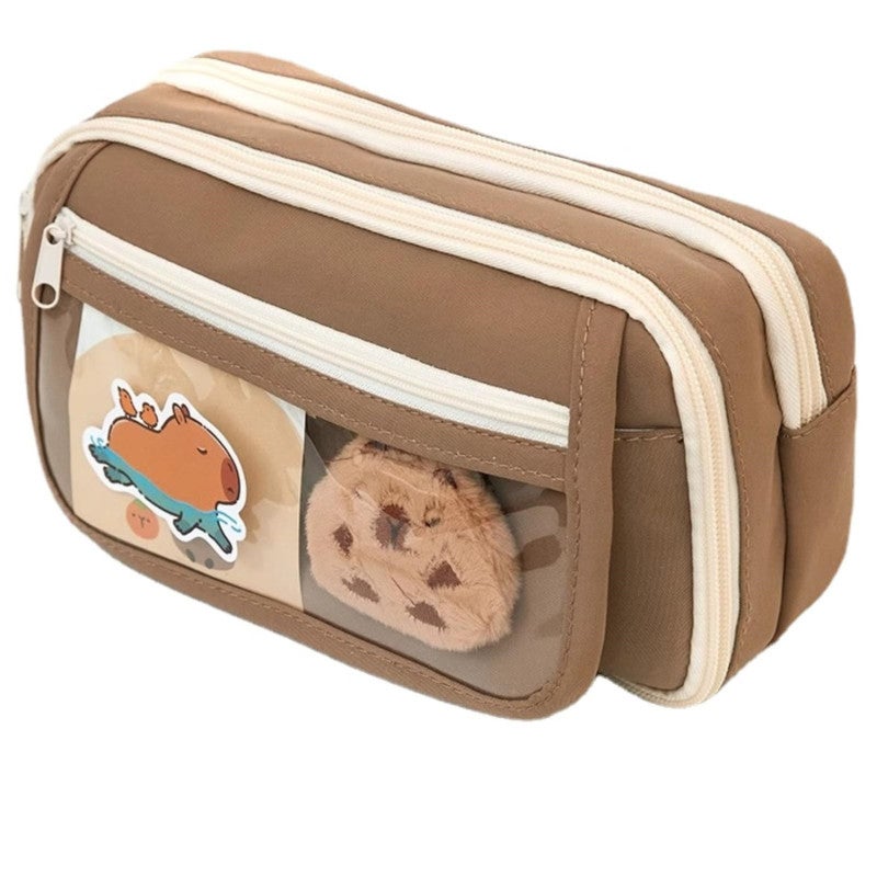 Capybara Canvas Makeup Bag: Large Capacity Coffee Pouch - Durable Multipurpose Storage for Travel, Artists And Makeup Lovers - Image 1