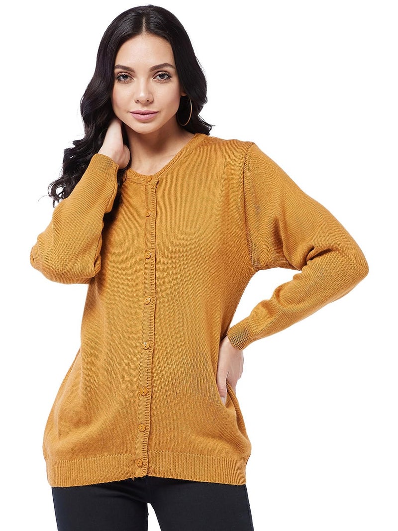 Pivl Womens Winter Season Round Neck Full Sleeves Sweater / Cardigan_TAN_L - Image 1
