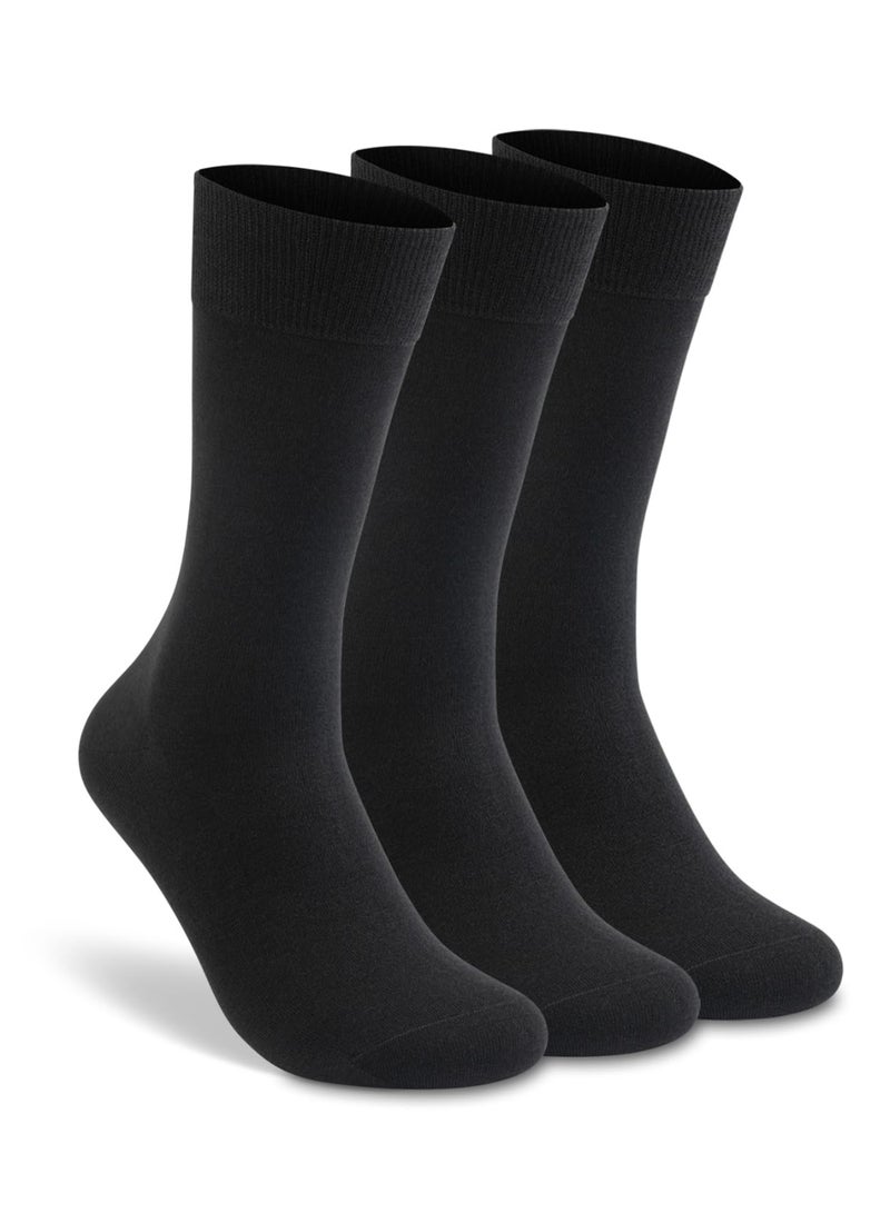 Men's Thin Merino Wool Mid-Calf Dress Socks, Warm & Breathable, Black, 3 Pairs - Image 2