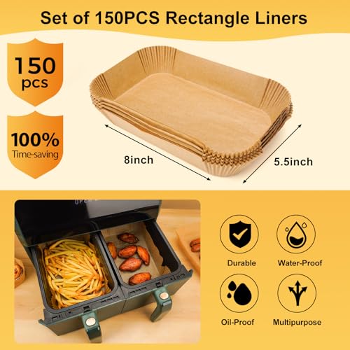 ctizne Air Fryer Liners Disposable - 150Pcs 8In Rectangle Parchment Paper for Air Fryer Non-Stick Airfryer Basket Liners for Steamer Microwave Oven - Image 2