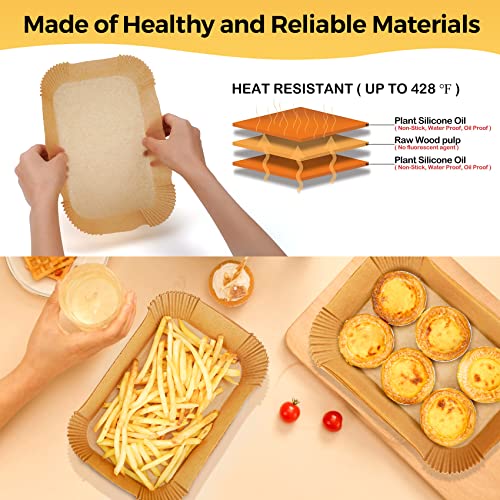 ctizne Air Fryer Liners Disposable - 150Pcs 8In Rectangle Parchment Paper for Air Fryer Non-Stick Airfryer Basket Liners for Steamer Microwave Oven - Image 3