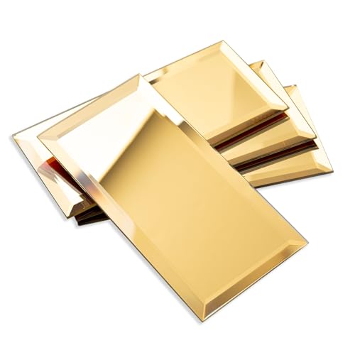 Diflart Peel and Stick Mirror Backsplash, Gold, 3x6 Inch, Beveled Mirror Subway Kitchen Bar Wall Tile (5 Sq.ft, 40 Pcs) - Image 1