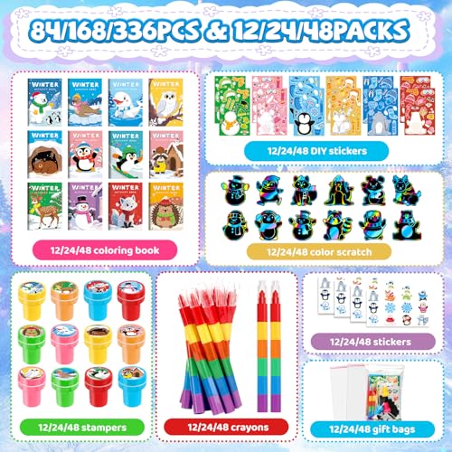 BenLouis Winter Party Favors Set Holiday Themed Coloring Book Classroom Gift Prizes Bulk for Students Kids Christmas Frozen Birthday Goodie Bag Stuffers Pinata Filler 24Set Animals - Image 5