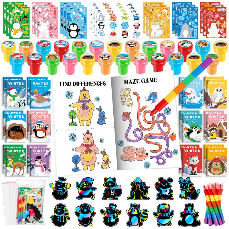 BenLouis Winter Party Favors Set Holiday Themed Coloring Book Classroom Gift Prizes Bulk for Students Kids Christmas Frozen Birthday Goodie Bag Stuffers Pinata Filler 24Set Animals - Image 3