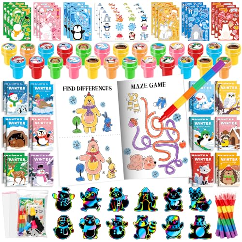 BenLouis Winter Party Favors Set Holiday Themed Coloring Book Classroom Gift Prizes Bulk for Students Kids Christmas Frozen Birthday Goodie Bag Stuffers Pinata Filler 24Set Animals - Image 1