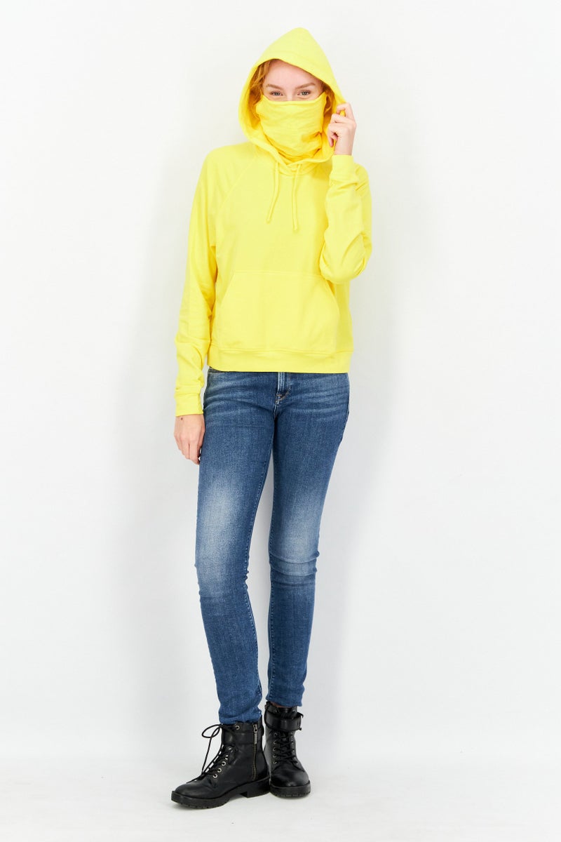 BAM By Betsy & Adam Women Hoodie With Built In Mask Sweatshirt, Yellow - Image 4