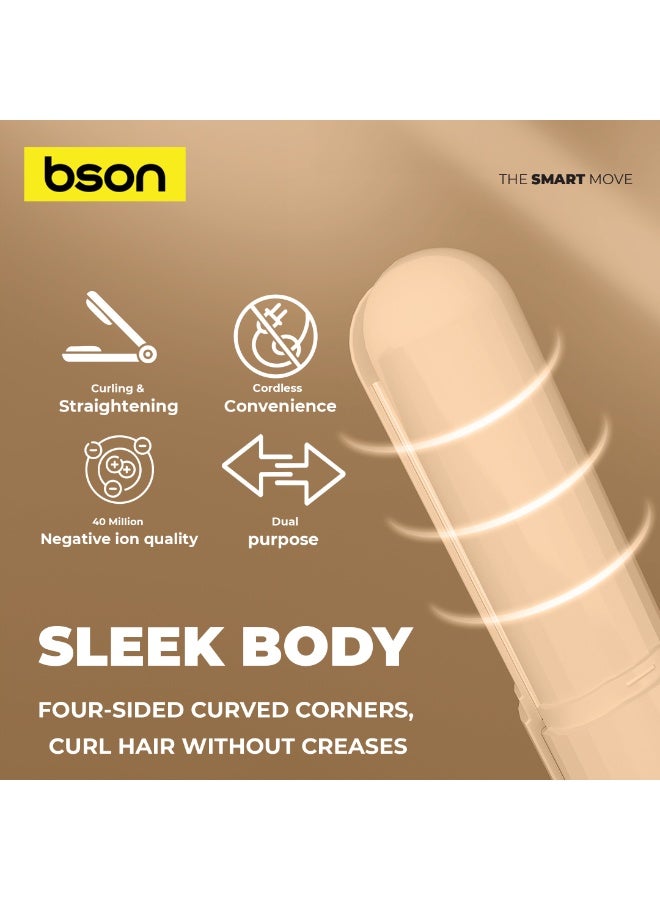 BSON مستقيم الشعر ومجعد لاسلكي 2 في 1 مع 3 إعدادات حرارة و 40 مليون أيون سالب - أداة تصفيف الشعر ذات غطاء واقي - لمعان ناعم خالي من التجاعيد في أي مكان - Image 3