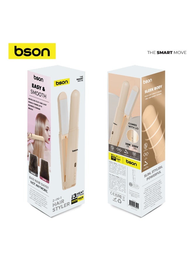 BSON مستقيم الشعر ومجعد لاسلكي 2 في 1 مع 3 إعدادات حرارة و 40 مليون أيون سالب - أداة تصفيف الشعر ذات غطاء واقي - لمعان ناعم خالي من التجاعيد في أي مكان - Image 5