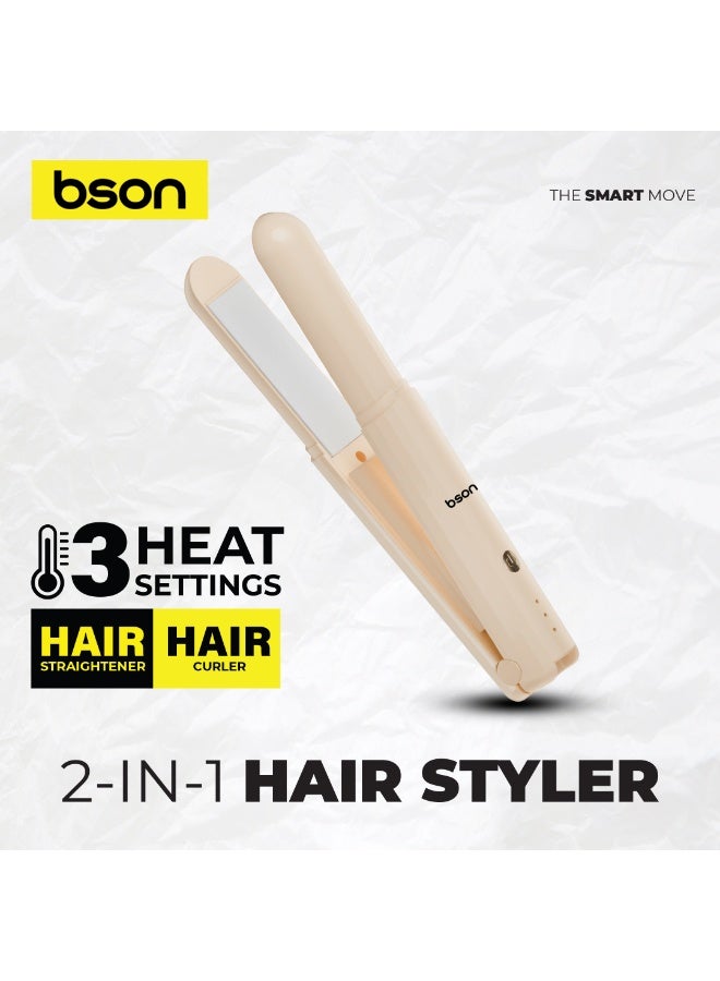 BSON مستقيم الشعر ومجعد لاسلكي 2 في 1 مع 3 إعدادات حرارة و 40 مليون أيون سالب - أداة تصفيف الشعر ذات غطاء واقي - لمعان ناعم خالي من التجاعيد في أي مكان - Image 4