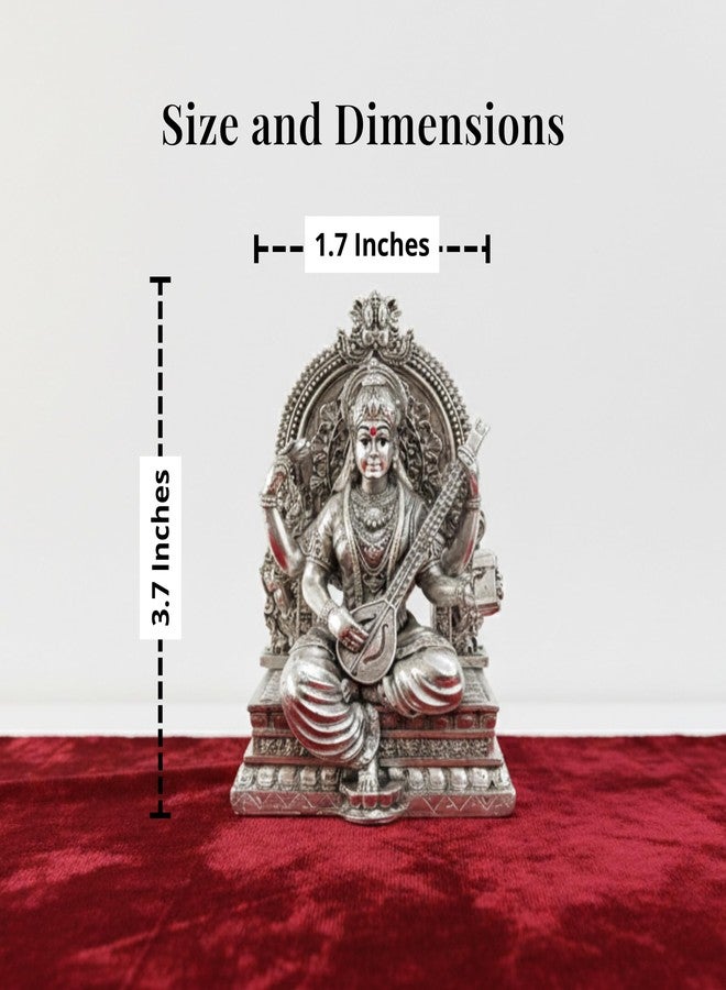 Dev Aastha Premium Silver-Plated Saraswati Idol | Saraswati maa Idol for Home Temple | Pooja Room | Study Table | Office Décor | Saraswati maa Murti for Diwali | 3.7 inch - Image 2