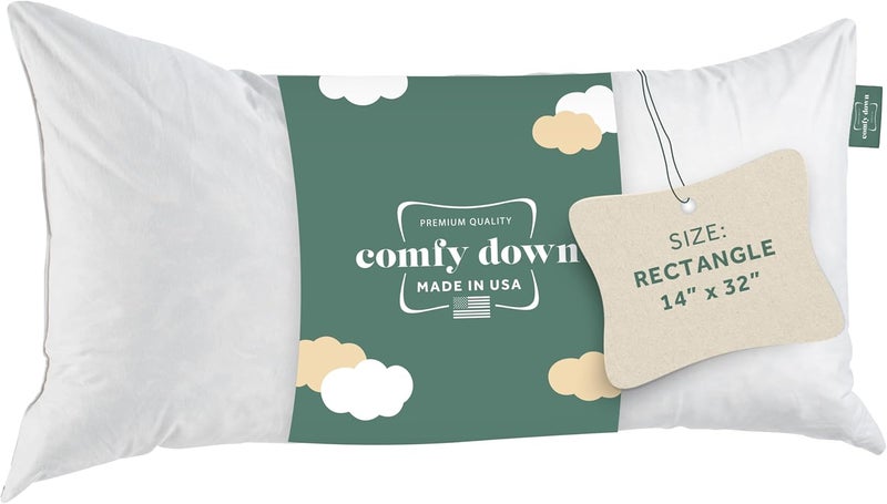 ComfyDown Decorative Throw Pillow Insert, Down and Feather Fill, 100% Cotton Cover, 233 Thread Count - Made in USA (14 X 32) - Image 1
