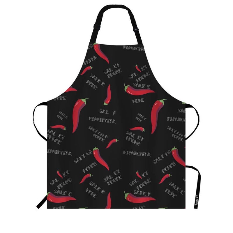 Beabes Spicy Red Chili Peppers Kitchen Apron Hottest Bird's Eye Chili Black Background Cooking Bib Apron For Chef Restaurant Home Cleaning Serving Painting 27"" X 31"" - Image 1