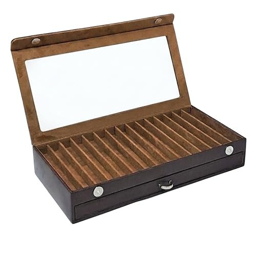 essart Faux Leather Two Level Pen Transparent Display Organizer Box for 30 pens in Snakebit-Brown Color - Image 1