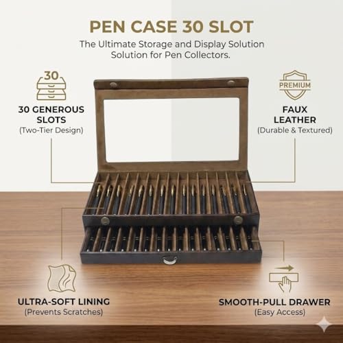 essart Faux Leather Two Level Pen Transparent Display Organizer Box for 30 pens in Snakebit-Brown Color - Image 4
