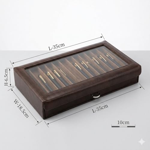 essart Faux Leather Two Level Pen Transparent Display Organizer Box for 30 pens in Snakebit-Brown Color - Image 3
