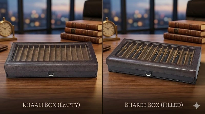 essart Faux Leather Two Level Pen Transparent Display Organizer Box for 30 pens in Snakebit-Brown Color - Image 2