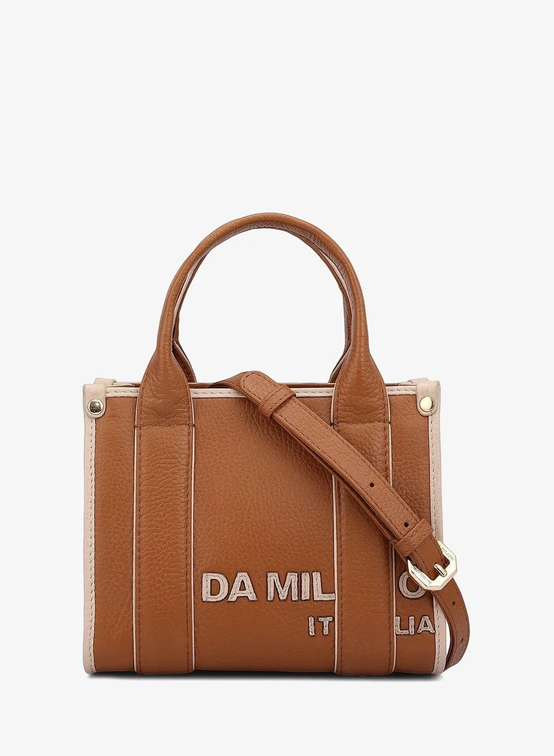 دا ميلانو حقيبة جلدية صغيرة باللون الكراميل