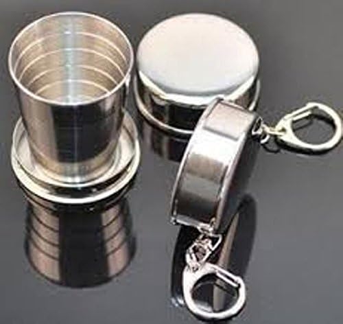 HEJISUN Small Foldable Glass Compact Portable Folding Stainless Steel Travel Mug - 120ml Water Cup with Hanging Chain for Camping, Hiking & Outdoor Adventures (Pack of 1) - Image 2
