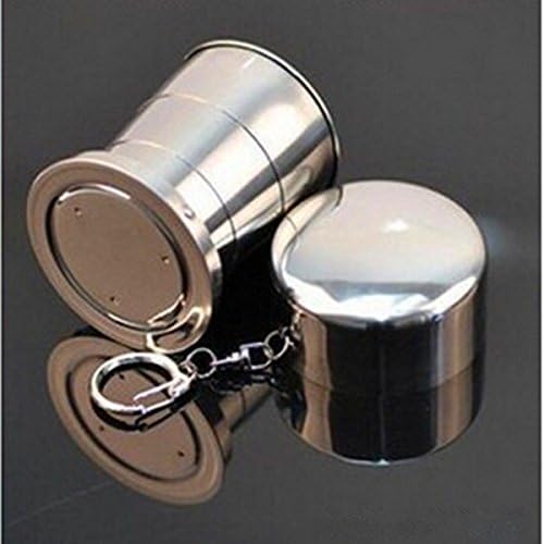 HEJISUN Small Foldable Glass Compact Portable Folding Stainless Steel Travel Mug - 120ml Water Cup with Hanging Chain for Camping, Hiking & Outdoor Adventures (Pack of 1) - Image 3