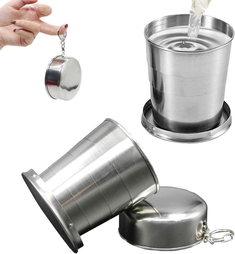 HEJISUN Small Foldable Glass Compact Portable Folding Stainless Steel Travel Mug - 120ml Water Cup with Hanging Chain for Camping, Hiking & Outdoor Adventures (Pack of 1) - Image 4
