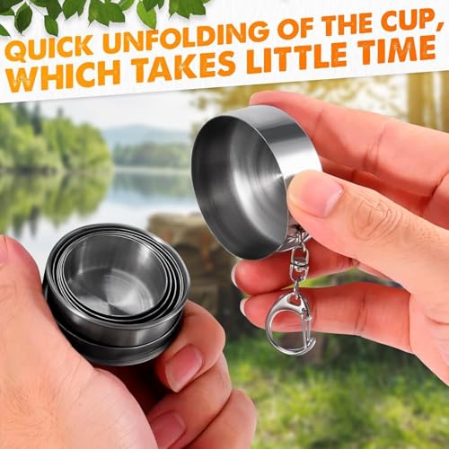 HEJISUN Small Foldable Glass Compact Portable Folding Stainless Steel Travel Mug - 120ml Water Cup with Hanging Chain for Camping, Hiking & Outdoor Adventures (Pack of 1) - Image 5
