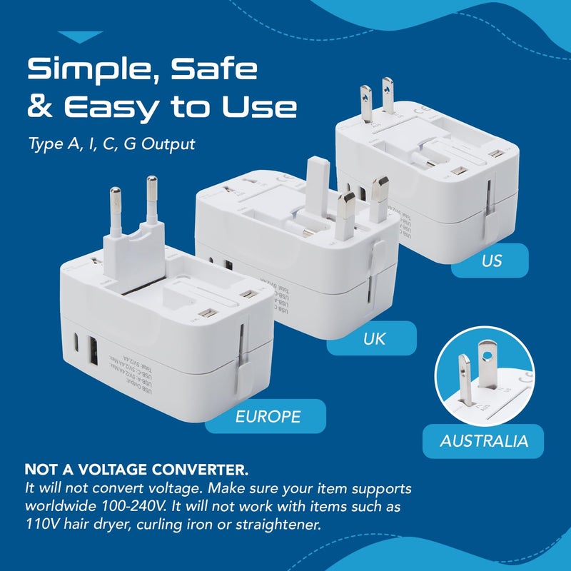 Ceptics Universal Travel Adapter with Type C, 3 in 1 Universal Adapter Plug, Travel Accessories with 2 USB A & 1 USB-C, Travel International Adapter All in One - 3 Pack - Image 4