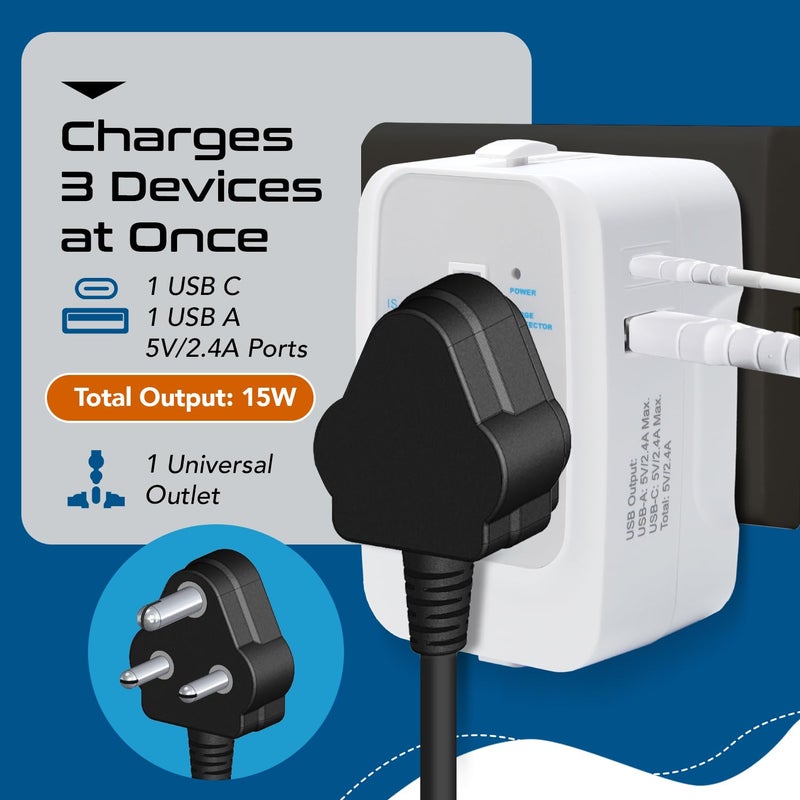 Ceptics Universal Travel Adapter with Type C, 3 in 1 Universal Adapter Plug, Travel Accessories with 2 USB A & 1 USB-C, Travel International Adapter All in One - 3 Pack - Image 2