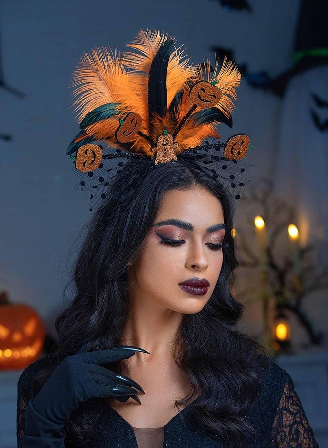 كامبسيس طوق رأس على شكل يقطينة للهالوين من كامبسيس، طوق شعر برتقالي مزين بريشة على شكل شبح، زي تنكري لحفلات ويتشر، إكسسوارات شعر للنساء - Image 3