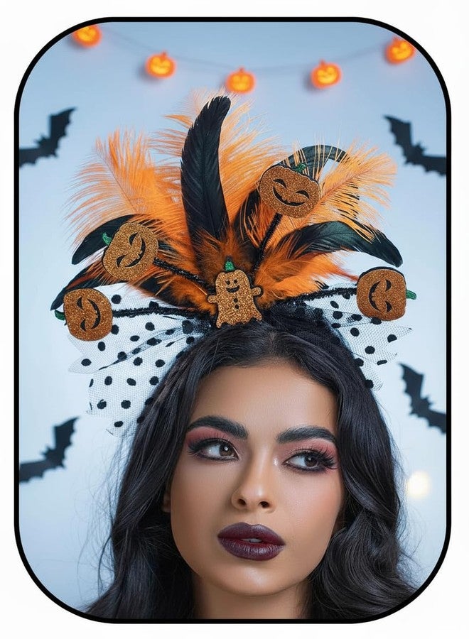 كامبسيس طوق رأس على شكل يقطينة للهالوين من كامبسيس، طوق شعر برتقالي مزين بريشة على شكل شبح، زي تنكري لحفلات ويتشر، إكسسوارات شعر للنساء - Image 1