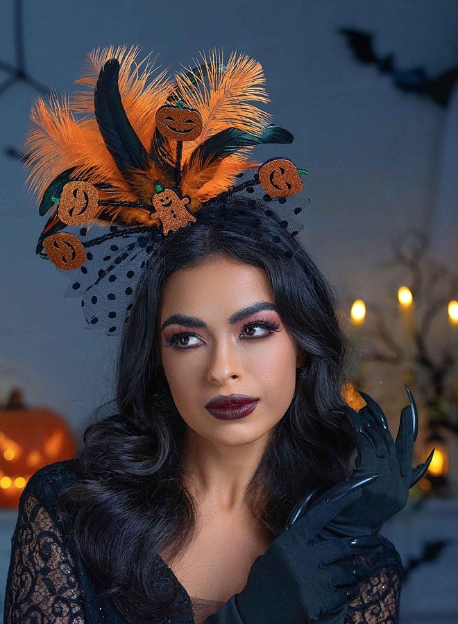 كامبسيس طوق رأس على شكل يقطينة للهالوين من كامبسيس، طوق شعر برتقالي مزين بريشة على شكل شبح، زي تنكري لحفلات ويتشر، إكسسوارات شعر للنساء - Image 5