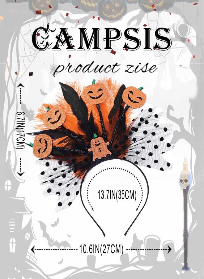 كامبسيس طوق رأس على شكل يقطينة للهالوين من كامبسيس، طوق شعر برتقالي مزين بريشة على شكل شبح، زي تنكري لحفلات ويتشر، إكسسوارات شعر للنساء - Image 2