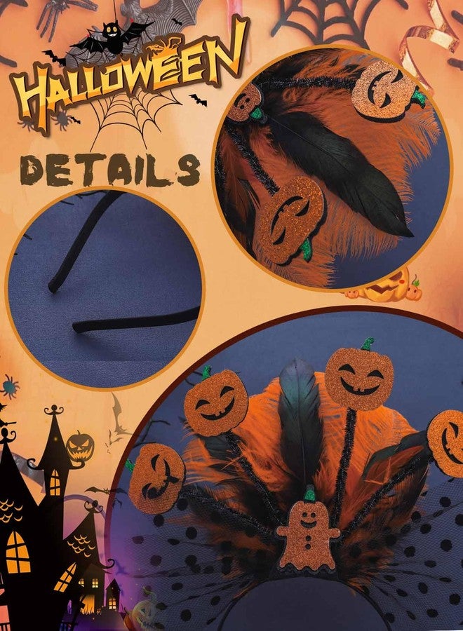 كامبسيس طوق رأس على شكل يقطينة للهالوين من كامبسيس، طوق شعر برتقالي مزين بريشة على شكل شبح، زي تنكري لحفلات ويتشر، إكسسوارات شعر للنساء - Image 4