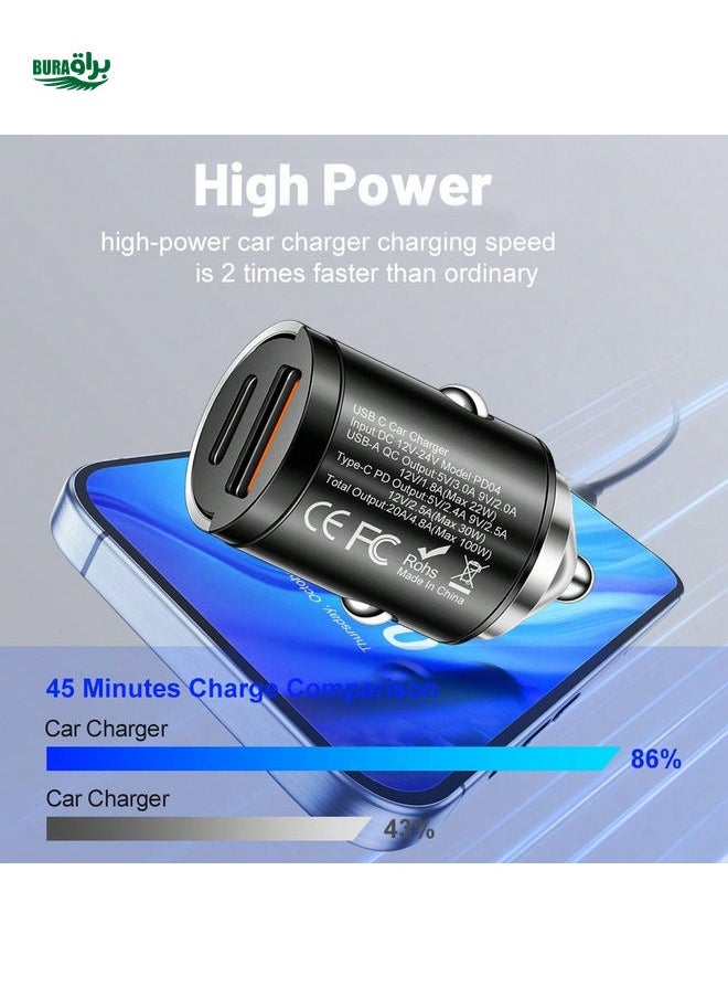براق 100W PD Car Charger USB Type C Fast Charging Car Phone Charger Adapter for iPhone16 15 14 iPad Quick Charger  - Image 5