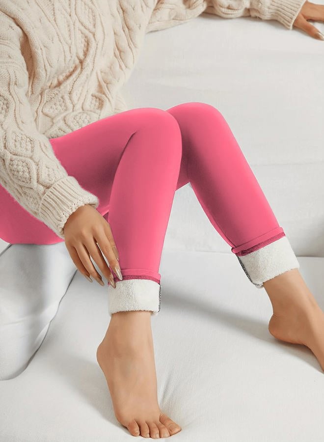 HEGALY Thick Fleece Lined Leggings for Women Tummy Control High Waisted Workout Thermal Warm Soft Yoga Pants for Cold Winter, Rosepink, XXL - Image 2