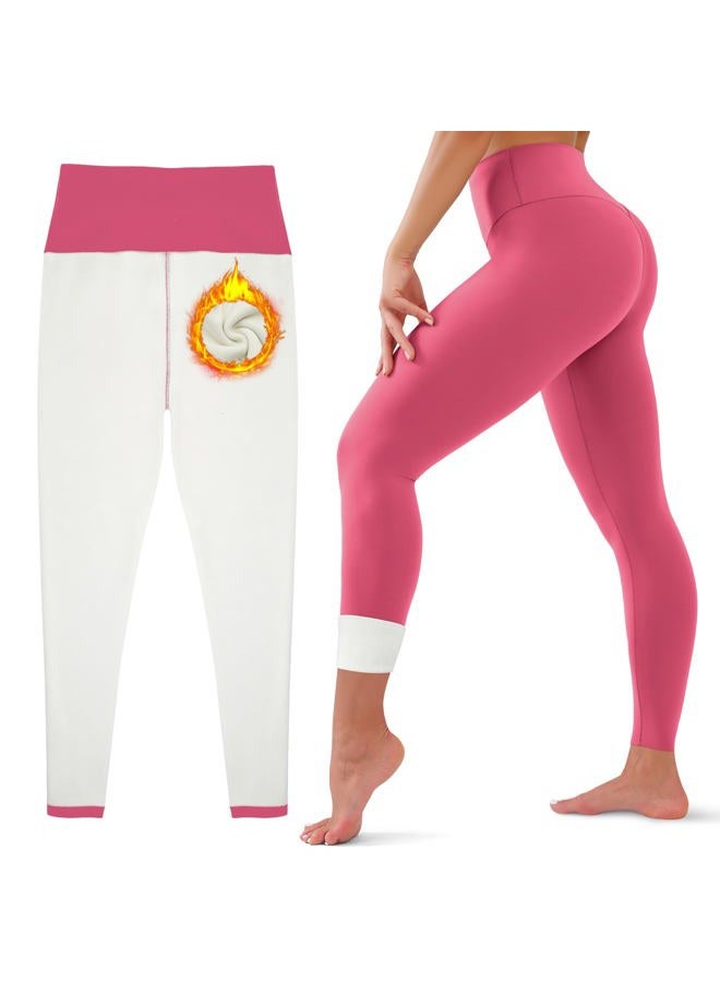 HEGALY Thick Fleece Lined Leggings for Women Tummy Control High Waisted Workout Thermal Warm Soft Yoga Pants for Cold Winter, Rosepink, XXL - Image 1