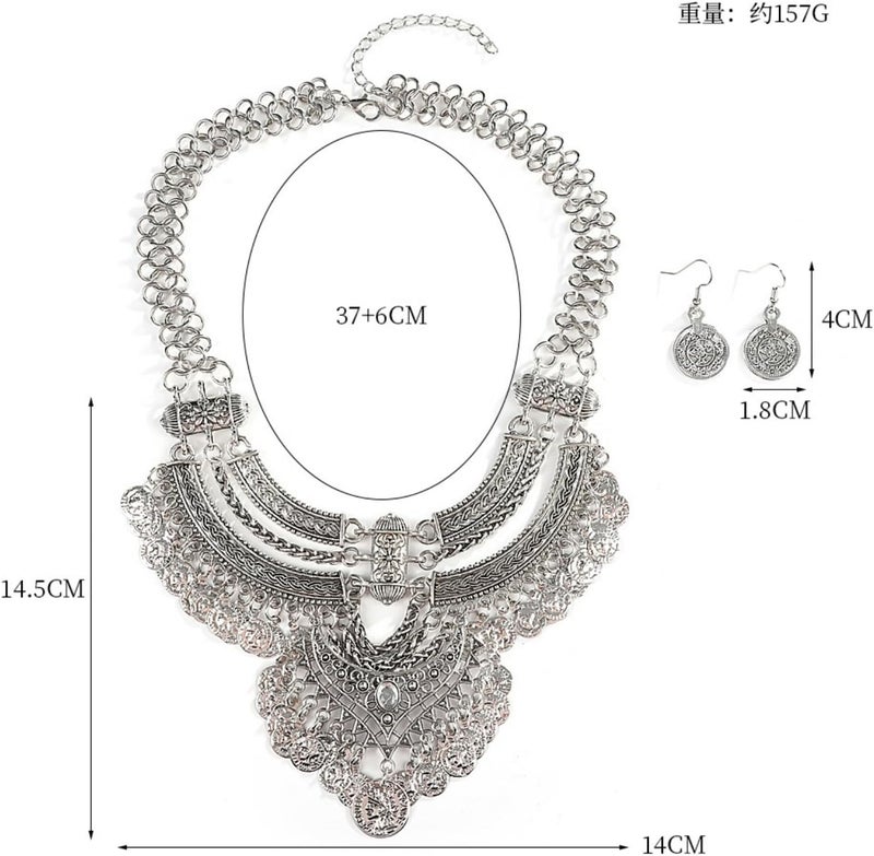 Lyhcside Fashion Bib Bohemian Statement Necklace Punk Ethnic Necklaces and Earrings Set for Women - Image 2