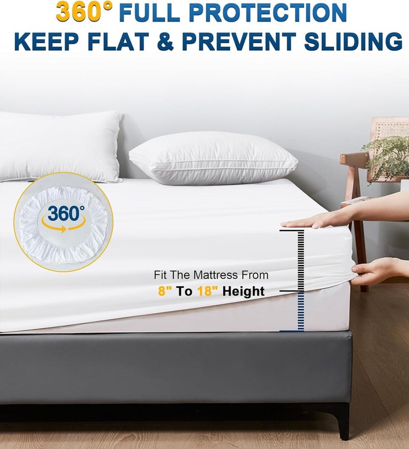 9villa Mattress Protector | Waterproof Super Soft Terry Cotton Breathable Lycra Elastic Fitted Style Mattress Protector for Family, Hotel, Hospital, 1 PC (72 x 78 Inch, Super King Size, White) - Image 4