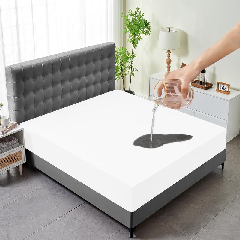 9villa Mattress Protector | Waterproof Super Soft Terry Cotton Breathable Lycra Elastic Fitted Style Mattress Protector for Family, Hotel, Hospital, 1 PC (72 x 78 Inch, Super King Size, White) - Image 1