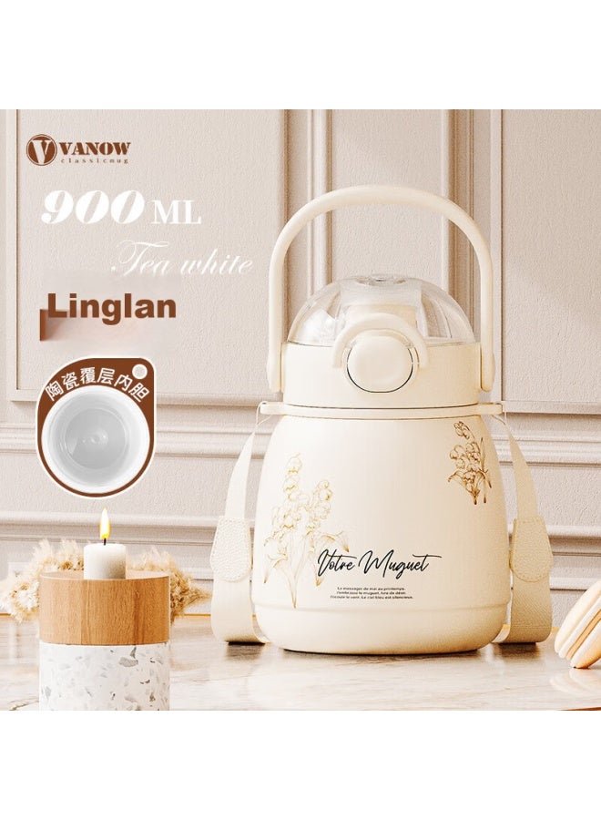 Vanow Insulated Mug For Women, Large Capacity Ceramic Inner Liner, Student Cup Model, Children's Straw Large Belly Cup - Image 5