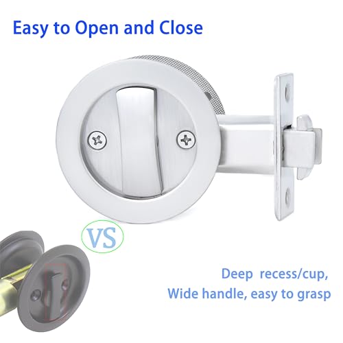 Dontay Pocket Door Keyed Lock Round Contemporary Entrance Sliding Barn Door Lock Latch Recessed 2 Sided 238 inch Backset Flush Handles HardwareBrushed Nickel1 - Image 3