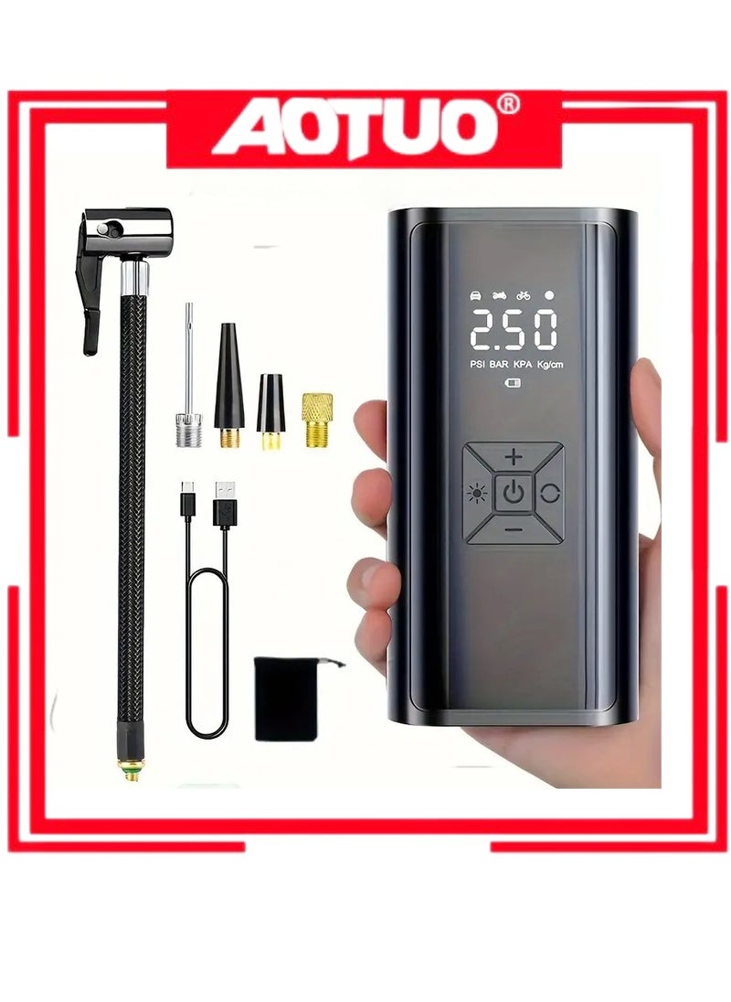 او تو او منفاخ إطارات محمول بشاشة رقمية - ضاغط هواء كهربائي قابل لإعادة الشحن عبر USB مع ضوء LED، 150 رطل لكل بوصة مربعة، للسيارة والدراجة النارية والدراجة النارية والكرات، وبطارية ليثيوم بوليمر 6000 مللي أمبير/ساعة، ومنفذ USB من النوع C ووصلة USB  - Image 1