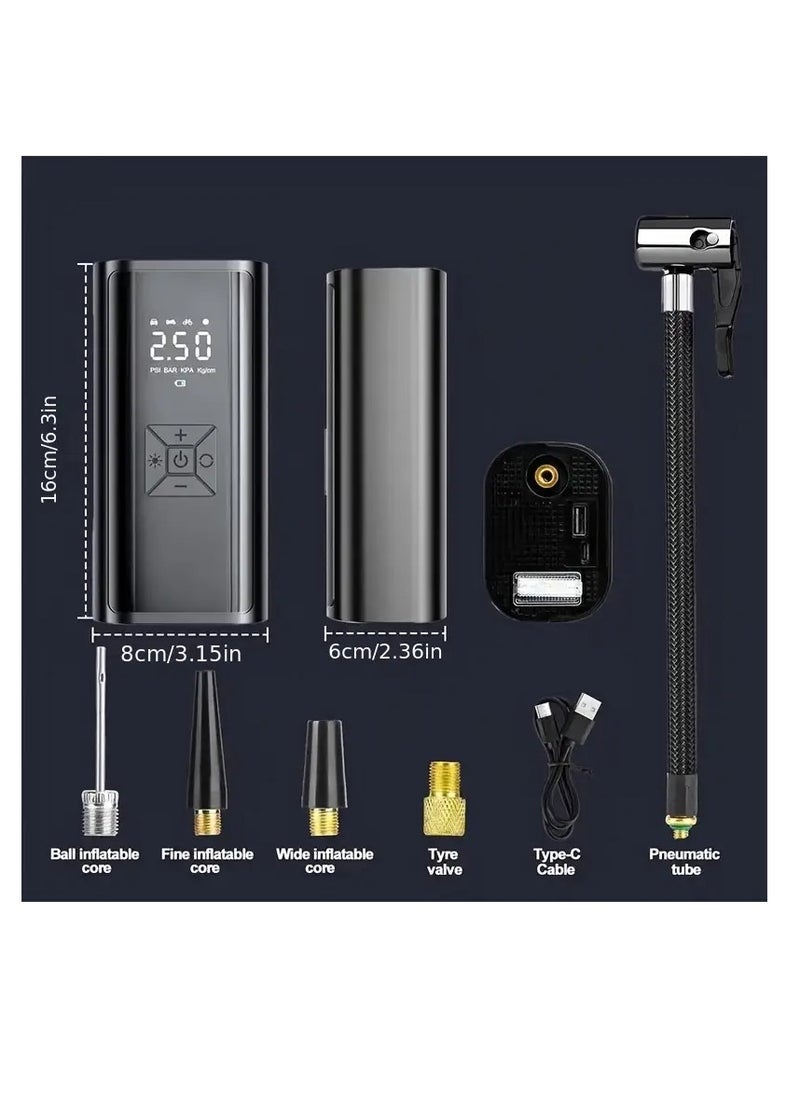 او تو او منفاخ إطارات محمول بشاشة رقمية - ضاغط هواء كهربائي قابل لإعادة الشحن عبر USB مع ضوء LED، 150 رطل لكل بوصة مربعة، للسيارة والدراجة النارية والدراجة النارية والكرات، وبطارية ليثيوم بوليمر 6000 مللي أمبير/ساعة، ومنفذ USB من النوع C ووصلة USB  - Image 4