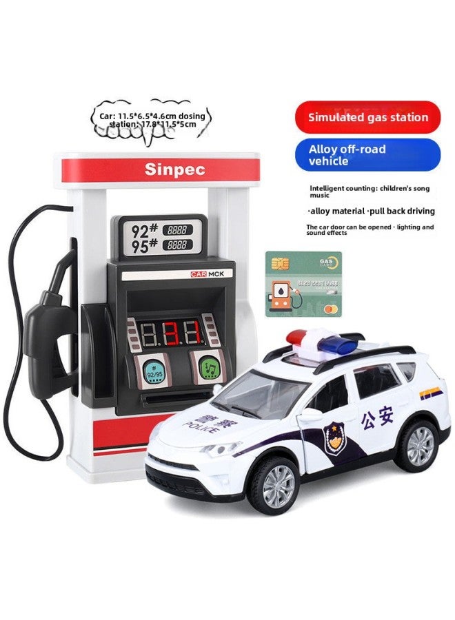 Children's Simulation Gas Station Toy Scene Play-house Model Huili Alloy Car Swipe Card Automatic Refueling Machine-Color:Gas Station + Alloy Off-road Police Car - Image 1