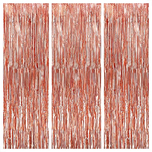 KatchOn Rose Gold Fringe Curtain XtraLarge 8x32 Feet Pack of 3 Rose Gold Backdrop for Bachelorette Party Decor Graduation Decorations 2025 Fringe Backdrop for Rosegold Birthday Decorations - Image 1